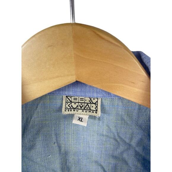 Neeru Kumar Short Sleeve Button Up Shirt Green Blue Colorblock Men’s XL? - Picture 3 of 7